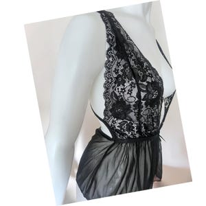 Backless black lace plunge teddy lingerie one piece sexy see through sheer lace wedding bridal anniversary valentines gift open back sexy