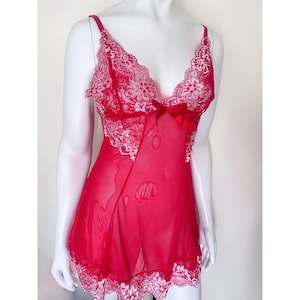 Cupid Red White Lace See through sheer transparent lingerie dress nightgown valentines anniversary wedding bridal gift sexy teddy babydoll