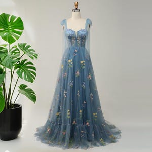 Elegante vestido de novia estilo corsé con hombros descubiertos, vestido con bordado de flores, vestido formal largo, vestido de noche, vestido de fiesta bohemio de tul.