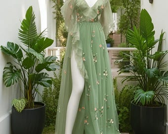 Wedding Guest Dress, Green Homecoming Dress, Purple Bridal Shower Dress, Ruffled Sleeveless Cocktail Dress, Floral Evening Party Gown, Gift