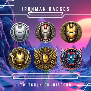 Twitch Ir-on Ma-n Sub Badges | Sub & Bit Badges | Fictional Badges Design | Premium Twitch Graphics For Streamers.
