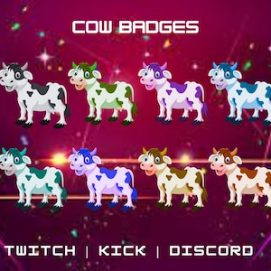Twitch Cow Sub Badges | Available For Twitch, Kick, And Mixer | Animal Sub Badges | Twitch Artwork For Streamers | Ready To Use.