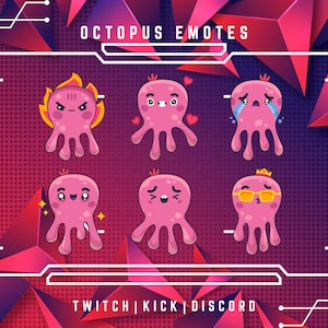 6x Octopus Emotes Pack | Available For Twitch, Kick, And YouTube | Sea Animal Emojis | Immediate Upload.