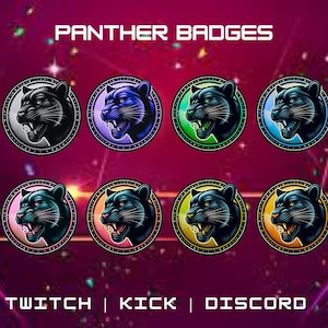Panther Badges For Twitch | Sub & Bit Badges | Animal Sub Badges | Stream Badges | Discord Badges | Kick Badges.