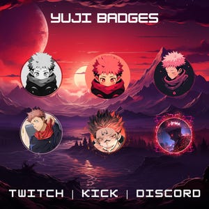 6 Fictional Sub Badges | Twitch, YouTube, Discord | Bit & Sub Badges | Anime Streaming Badges | Twitch Design Icons.