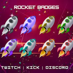 Rocket Badges For Twitch / YouTube / Kick / Discord | Bit Badges | Twitch Subscription Badges | Premade Badges | Discord Roles | Stream.