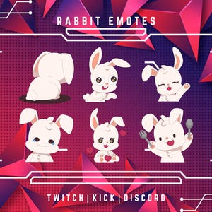 6 Rabbit Emotes Bundle | Twitch, Discord, YouTube | Cute Bunny Emojis | Instant Download | Static Animal Sub Emotes.