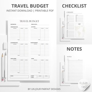 Planificador de presupuesto de viaje imprimible, hoja de cálculo de gastos de vacaciones, planificador financiero, A4, descarga en PDF