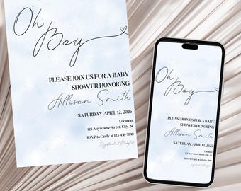 Editable Baby Shower Invitation, Oh Boy, Mobile Invite (Digital Download)