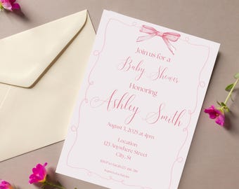 Pink Baby Shower Invitation, Editable Template (Digital Download)