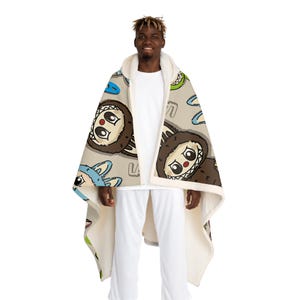 Manta polar Sherpa con capucha y diseño ilustrado de La Bu Bu, divertida para niños, regalo para el hogar, manta con personajes de dibujos animados.