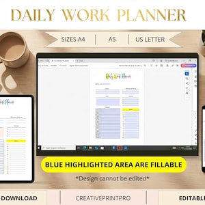 Dzienny planer produktywności, organizator list zadań, codzienna lista kontrolna, śledzenie zadań, harmonogram blokowania czasu, wyznaczanie celów w formacie PDF.