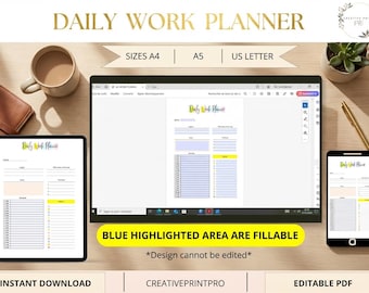 Daily Productivity Planner, Work List Organizer, Daily Checklist, Task Tracker, Time Blocking Schedule, Goal Setting PDF .