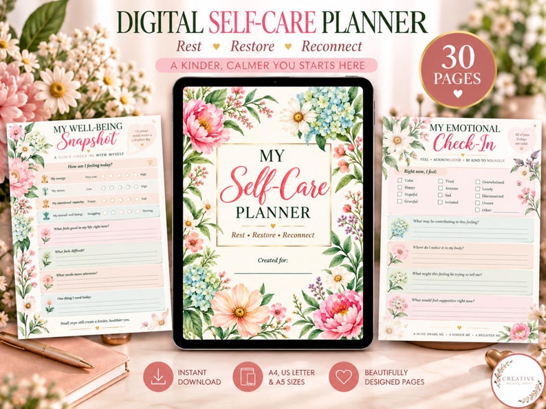 30 Self Care Planner for Women , Wellness Planner , Mental Health ...