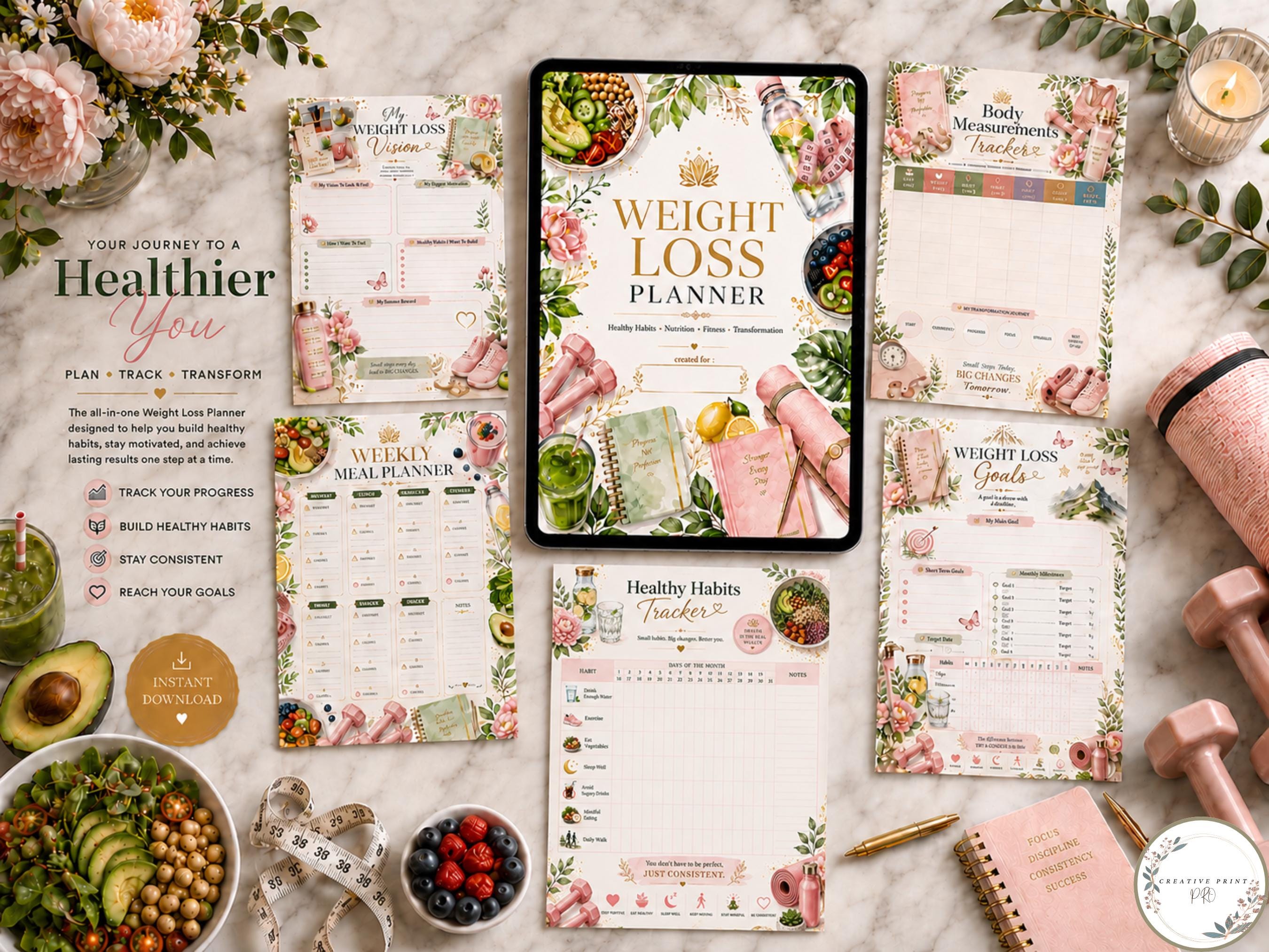 Digital Weight Loss Planner Wellness Journal Fitness Tracker Meal Planner Habit Tracker Weight Loss Workbook PDF