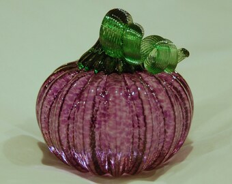 Glass MiniPumpkin in Purple with an Emerald Green Stem