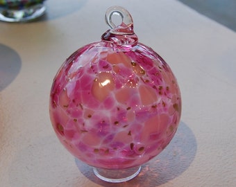 Handblown Glass Christmas Ornament in Pink and Gold