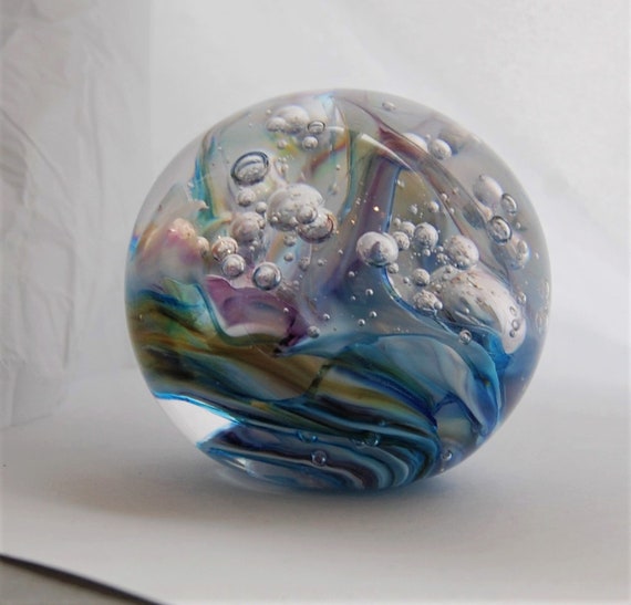 Glass Paperweight Handsculpted in White Blue Violet and Etsy