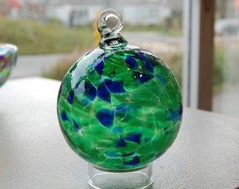 Handblown Glass Christmas Ornament in Emerald and Cobalt