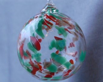 Handblown Glass Christmas Ornament in Red, Green, and Gold
