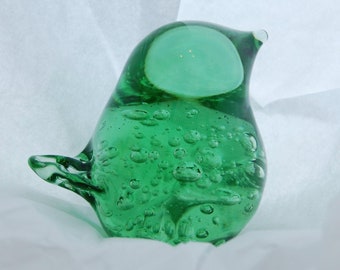 Hand Sculpted Green Glass Bubble Bird