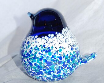 Hand Sculpted Bird in Blues and Snow White
