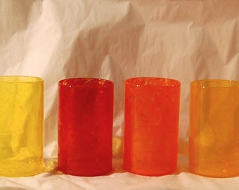 Four Hand blown Drinking Glasses in Red, Yellow, Orange