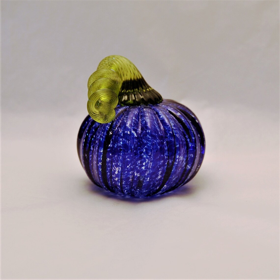 Cobalt Blue Glass Mini Pumpkin with Lime Green-Colored Glass | Etsy