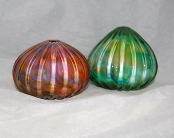 Set of Glass Urchins---Paperweights in Pink-Orange and Green