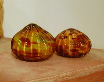 Glass Sea Urchins:  Set of Two in Desert Colors