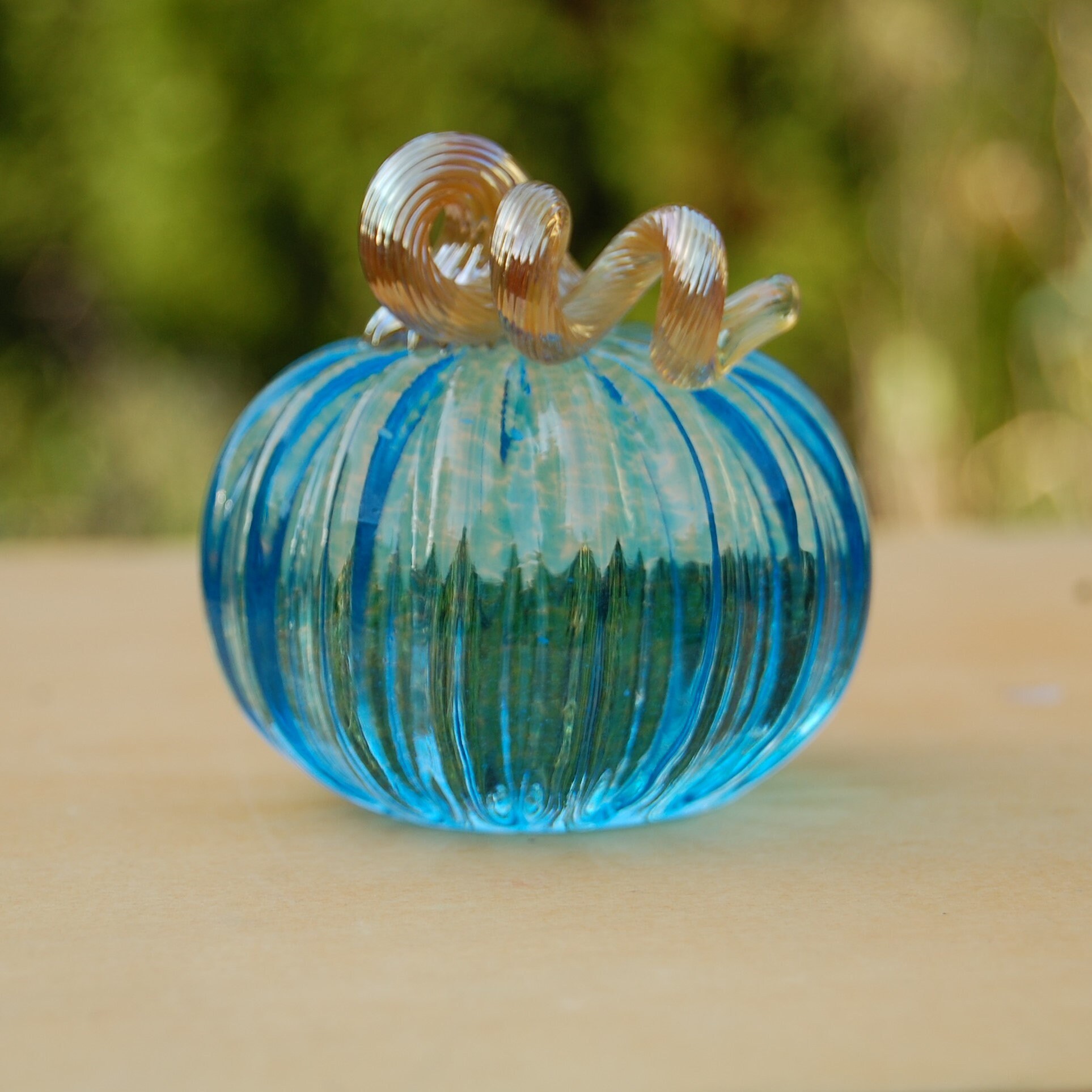 Pale Blue Mini Glass Pumpkin with a Shiny Champagne-Colored | Etsy