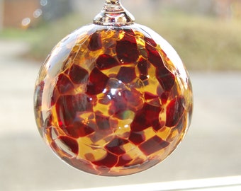 Handblown Glass Christmas Ornament in Amber and Crimson