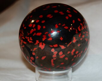 Glass Sphere in black and silver with red spots