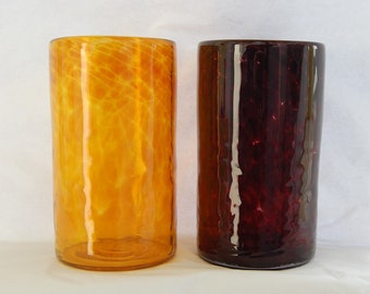 Two Hand blown Drinking Glasses:  Amber and Crimson