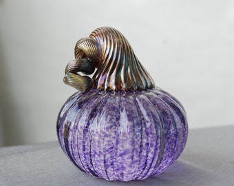 Glass MiniPumpkin in Purple with a Silvery Stem