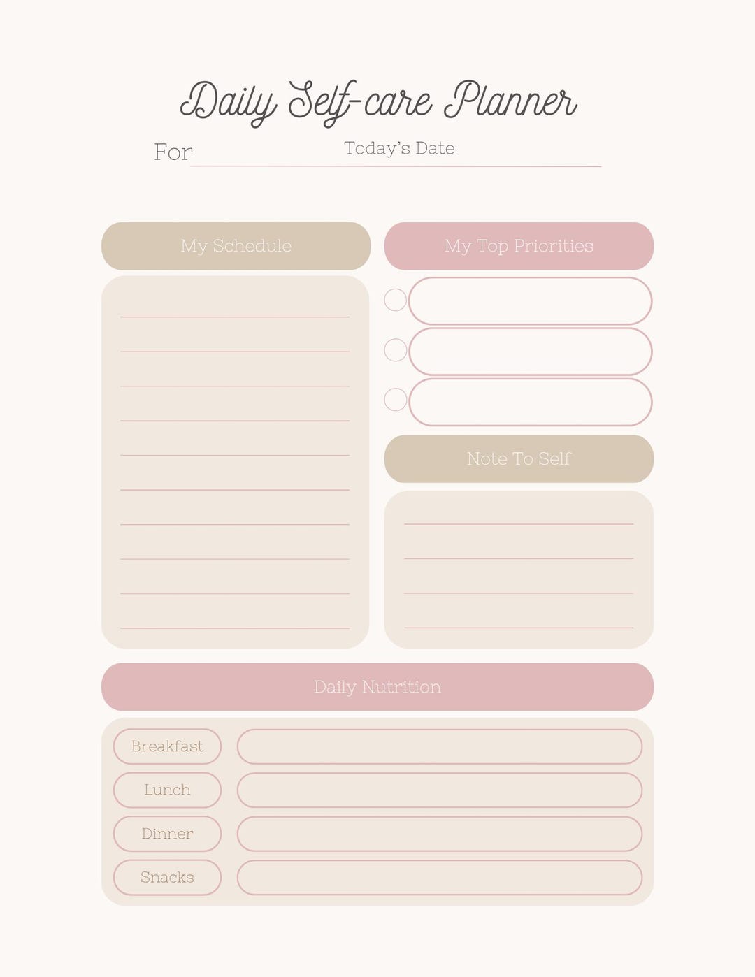 Editable 1-month Self Care Planner | Canva Template | Daily Wellness ...