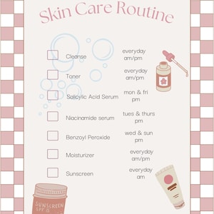 Bearbeitbares Akne-Hautpflege-Routinendiagramm | Canva Vorlage | Druckbare AM PM Hautpflege Tracker