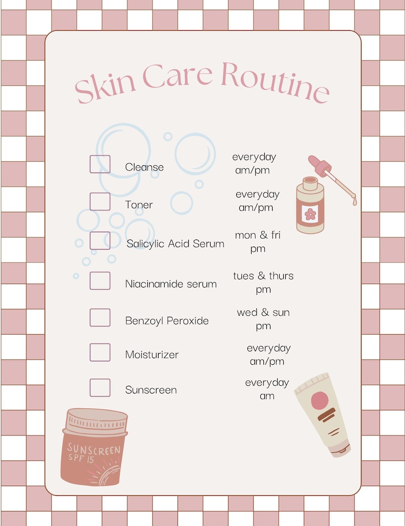 Good Acne Routine Visual Aid Editable Acne Skincare Routine Chart | Canva Template | Printable AM PM ...