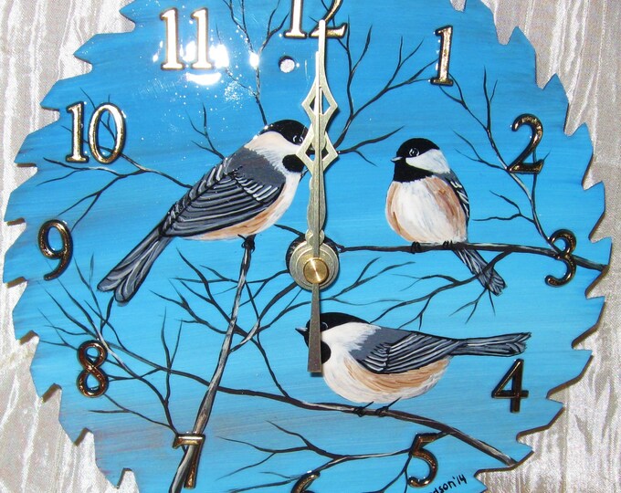 Hand Painted Saw Blade Clock Chickadees on Branches Etsy