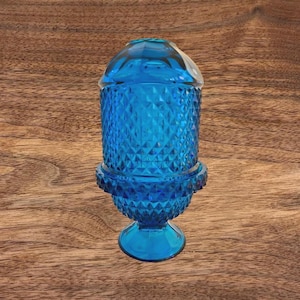 Vintage Fairy Lamp by Viking Glass / Bluenique Diamond Point Viking Glass 2 Piece Fairy Lamp / Mid-Century Viking Glass Co. Fairy Lamp