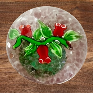 Vintage Art Glass Floral Paperweight / Collectible Colorful Hand-Blown Art Glass Paperweight
