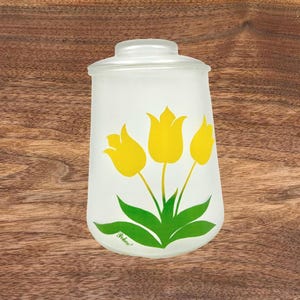 Vintage Bartlett Collins Pokee Yellow Tulip Frosted Glass Cookie Jar/Canister w/ Lid / 1950’s Large Bartlett Collins Lidded Canister/Jar