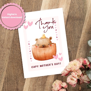 Instant Download Capybara Mother&#39;s Day Card, Cute Capybara Theme, Capy Mother&#39;s Day, Animal Funny Gift for Mom, Mom appreciation, Printable