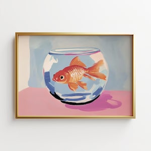Gold Fish Print, Preppy Horizontal Digital Print, Pink Aesthetic, Pink Wall Art Trendy Cute Girly Wall Art Maximalist Dopamine, Preppy Print