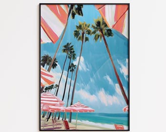 Striped Beach Umbrella Aerial Print: Italian Riviera Coastal Art (Digital Download)