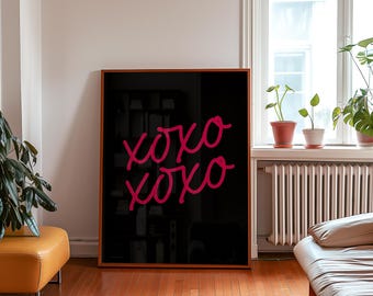 XOXO Print Nowoczesny wydruk ścienny XOXO, romantyczny wystrój, pobieranie cyfrowe, projekt pokoju Preppy, dziewczęcy wystrój pokoju, wystrój pokoju nastolatka Funky y2k