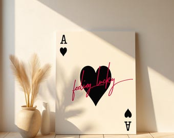 Valentines Gift for Her Printable Artwork Modern Ace of Hearts Wall Art, Lucky You Digital Print for Home Decor y2k Preppy Room Design