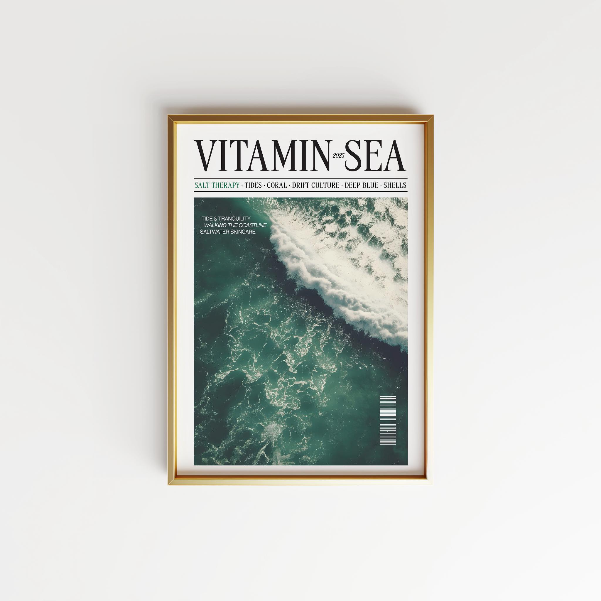 Vitamin Sea Poster | Vintage Style Surf Poster Download Retro Magazine Poster Sea Surfing Digital Print Retro Beach Wall Print Surf Poster