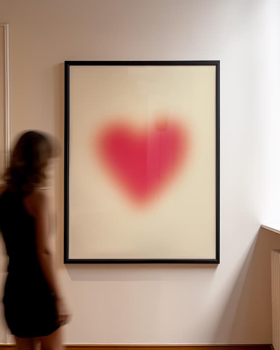 Heart Aura Art Print, Romantic Red Wall Art, Minimalist Love Heart Poster, Modern Digital Download Home Decor Valentines Wall Art Vintage