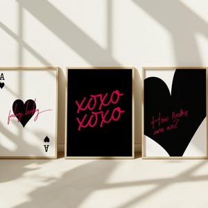Lot de 3 impressions d'art murales – XOXO, carte Feeling Lucky et quelle chance avons-nous ? Téléchargement numérique minimaliste pour une chambre BCBG et une décoration de la Saint-Valentin